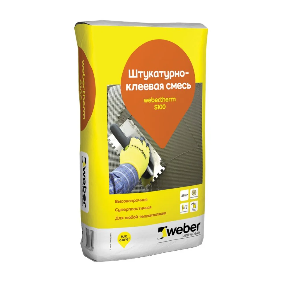 Штукатурно-клеевая смесь WEBER.THERM S100 для монтажа теплоизоляции и создания базового штукатурного армированного слоя 25 кг