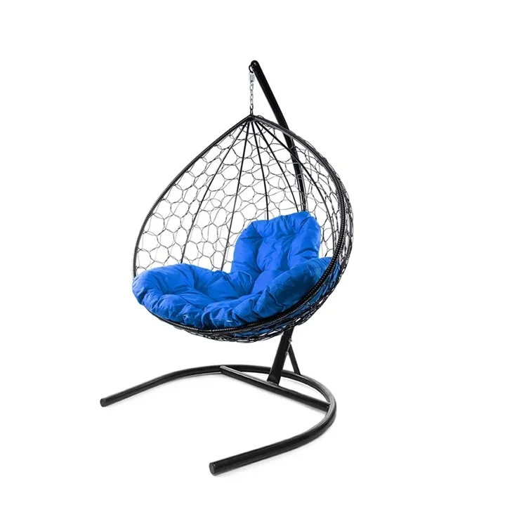 Подвесное кресло двухместное Double/XL, цвет плетения &#8211; черный, подушка &#8211; синий