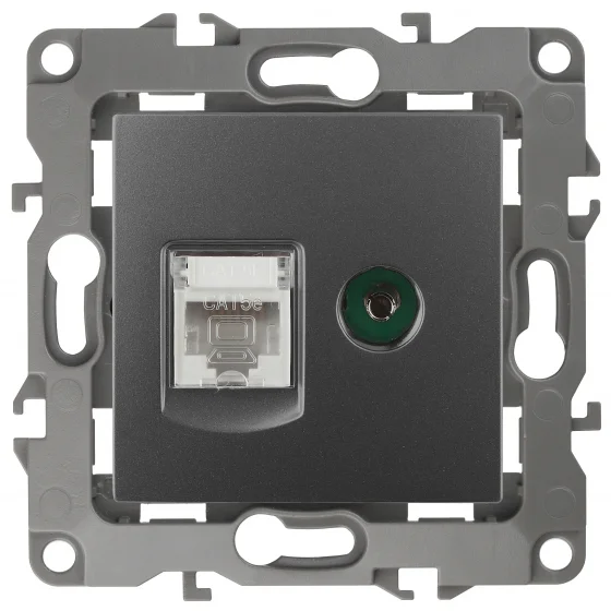 Розетка информационная+TV (RJ45+TV), Эра12, IP20, графит, арт.12-3110-12