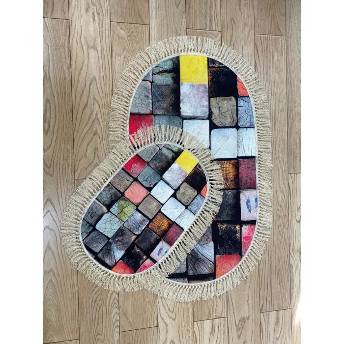 Набор ковриков для ванной ZALEL decorative 2 цифровая печать с бахромой 6591 (60*100, 40*60) овальные (2 шт)