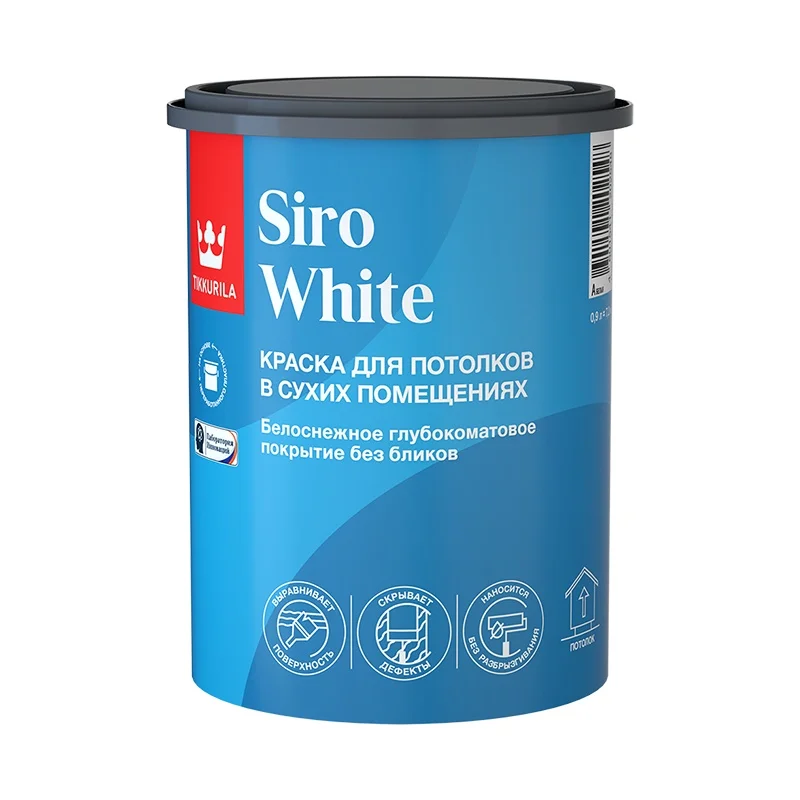 Краска ВД для потолка глубокоматовая Tikkivala (Tikkurila) SIRO WHITE A 0,9л