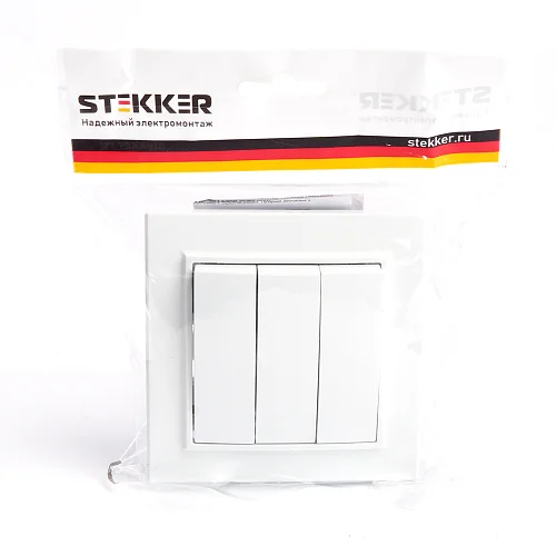 Выключатель трехклавишный СП 250В, 10А, белый (PSW10-9007-01) Эрна STEKKER