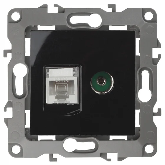 Розетка информационная+TV (RJ45+TV), Эра12, IP20, чёрный, арт.12-3110-06