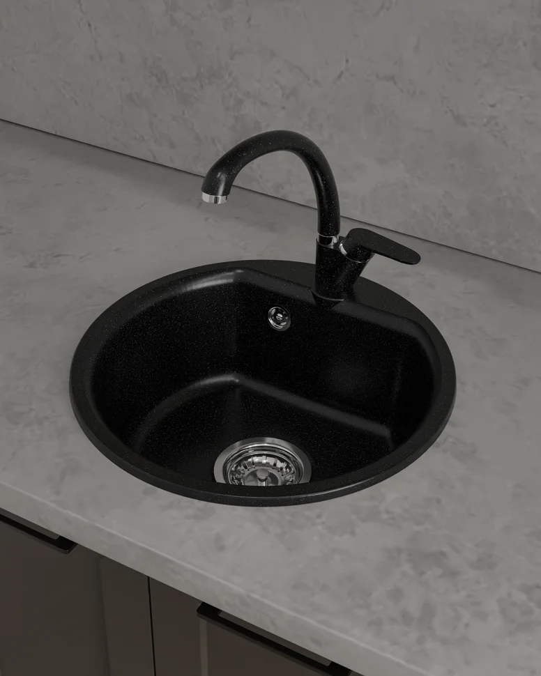Мойка мрамор ЭкоМ М-435 1 чаша D-435мм цвет черный арт. М-435.308