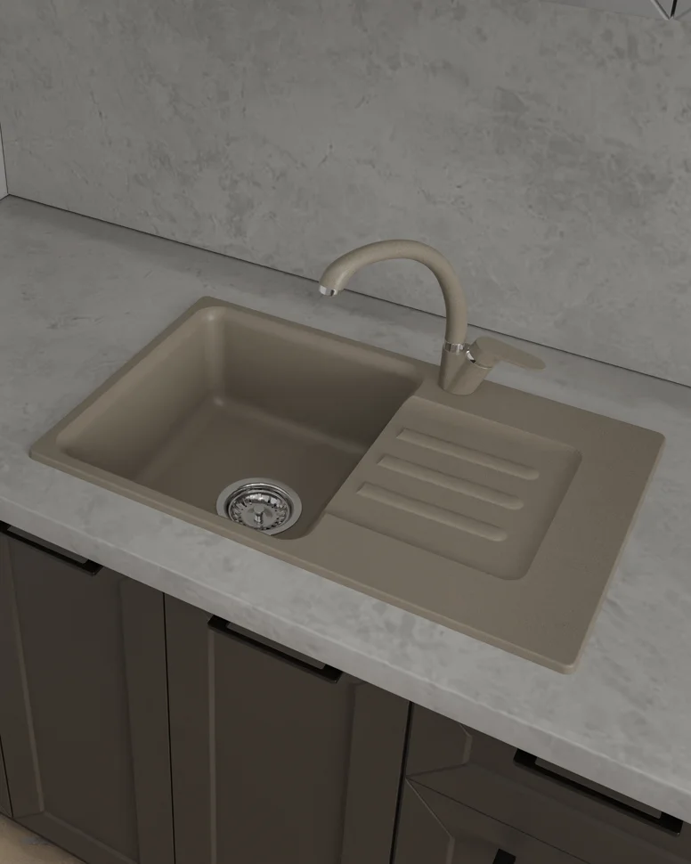 Мойка мрамор ЭкоМ М-680 1 чаша+крыло 680*430мм цвет песочный арт. М-680.302