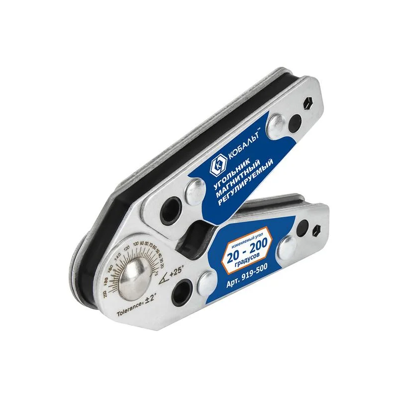 Угольник магнитный КОБАЛЬТ 101*63 мм, РЕГУЛИРУЕМЫЙ, диапазон углов 20-200 град., тран-р, ключ д/фиксации, магнит до 16 кг, блистер