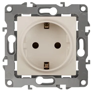 Розетка 1-местная СП Эра12 2P+E Schuko с заземлением, со шторками, слоновая кость (16АХ-250В), арт. 12-2102-02