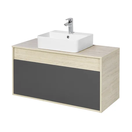 Комплект AQUATON: тумба под умывальник Лофт Урбан 100 графит\Орегон с накладной круглой раковиной MILA 40 и низкой опорой Лофт Урбан