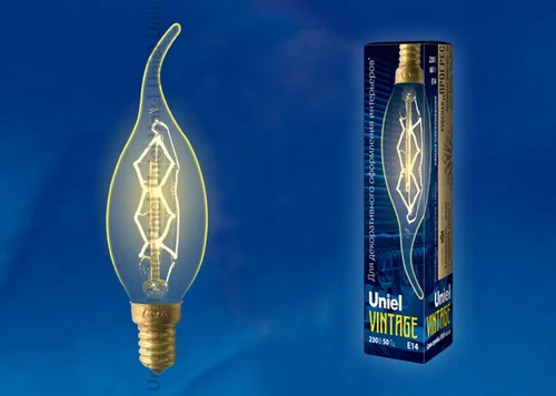 Лампа накаливания 60W E14 220V 250Лм Свеча на ветру прозрачная ВинтажUniel IL-V-CW35-60/GOLDEN ZW01