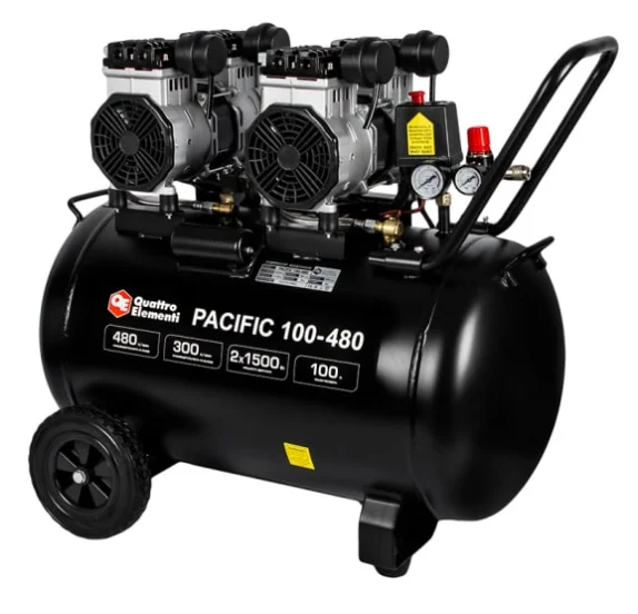Компрессор поршневой безмасляный QUATTRO ELEMENTI PACIFIC 100-480 (480 л/мин, 100 л, 3.5 л.с, 8 бар)