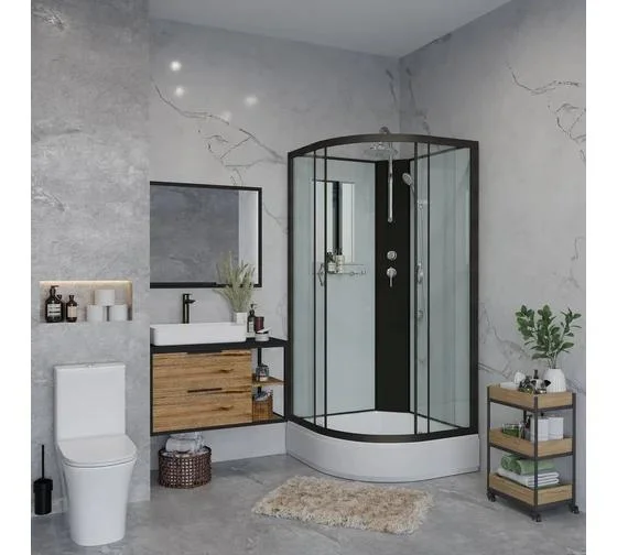 Кабина душевая NIAGARA Classic 1000х1000х2100, средний поддон (26 см), стекло ПРОЗРАЧНОЕ, профиль черный, арт.67021414BKT