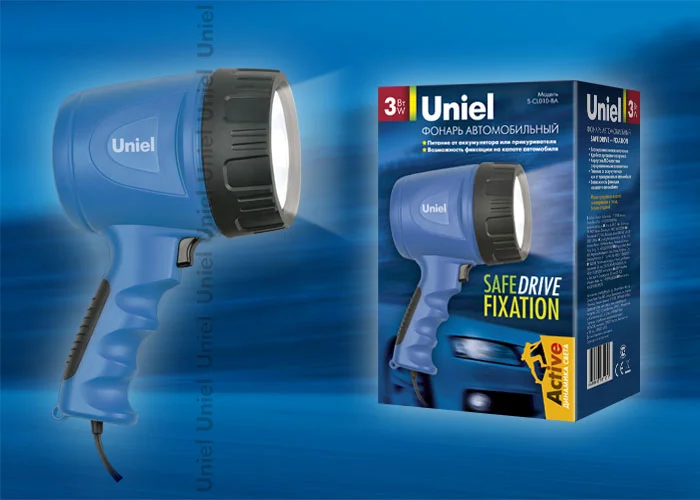 Фонарь автомобильный Uniel Стандарт &#171;Safe drive-Fixation&#187;, пластик, 3Вт LED, синий, S-CL010-BA Blue, S-CL010-BA Blue