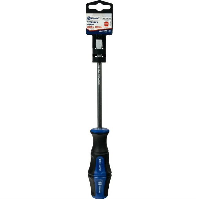 Отвёртка плоская SL, 8,0 х 150 мм, КОБАЛЬТ, Ultra Grip, CR-V, двухкомпонентная рукоятка, подвес
