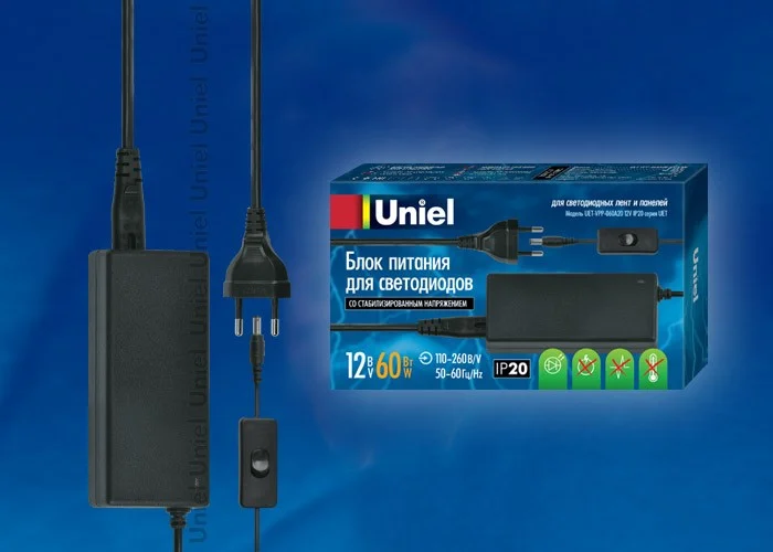 Блок питания 60 Вт, 12В, IP20, Uniel UET-VPP-060A20