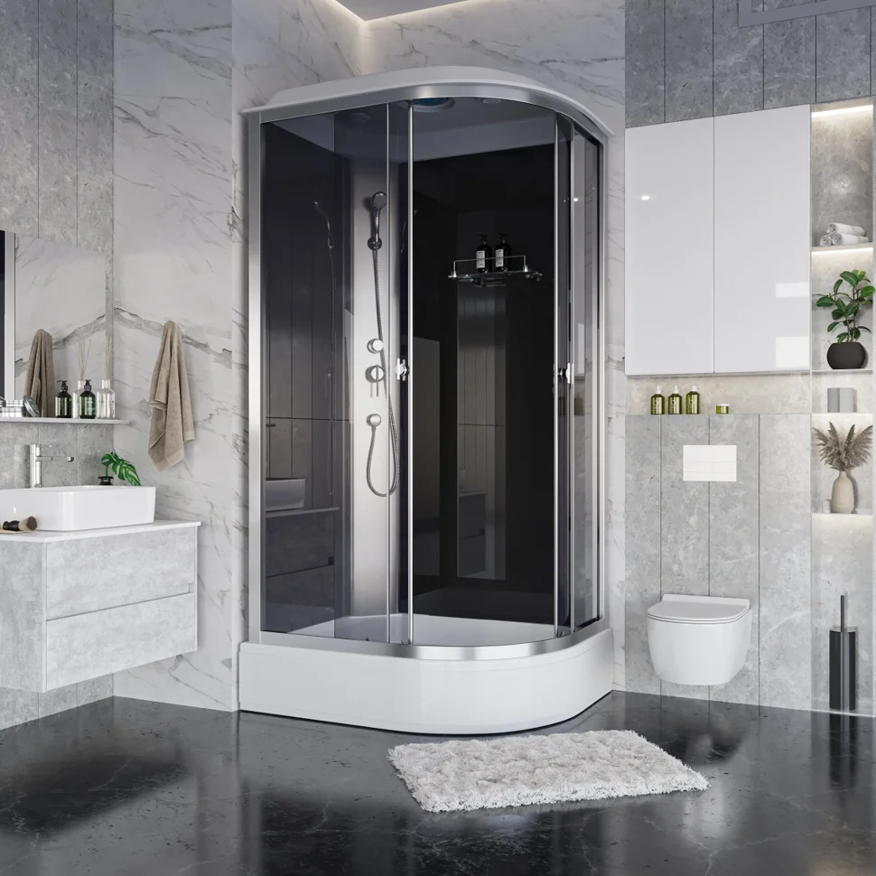 Кабина душевая NIAGARA Eco 1200х800х2150, средний поддон, стекло тонированное, арт. E120/80/26L/TN
