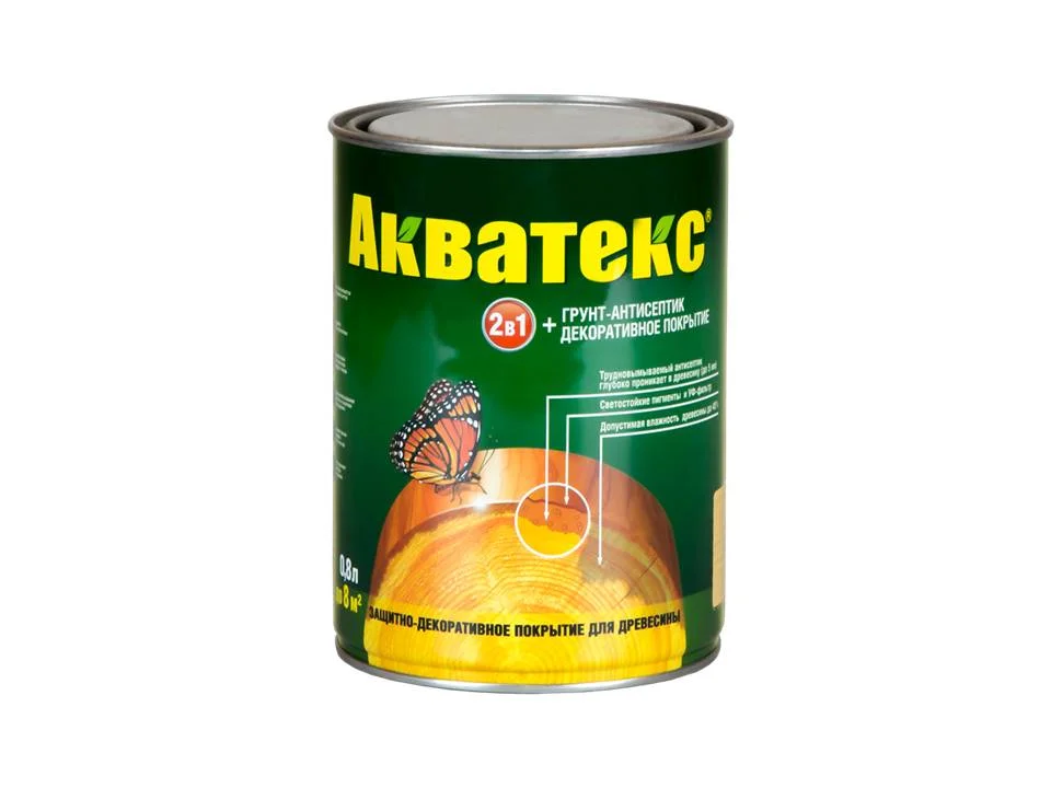 Основа алкидная Акватекс 2 в 1 - еловая зелень 0,8л УФ-защита, влажн. древесина 40%
