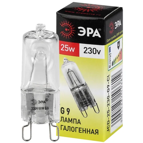 Лампа галогенная 25W G9 230V 3000К капсула теплый белый свет ЭРА G9-JCD-25-230V-CL