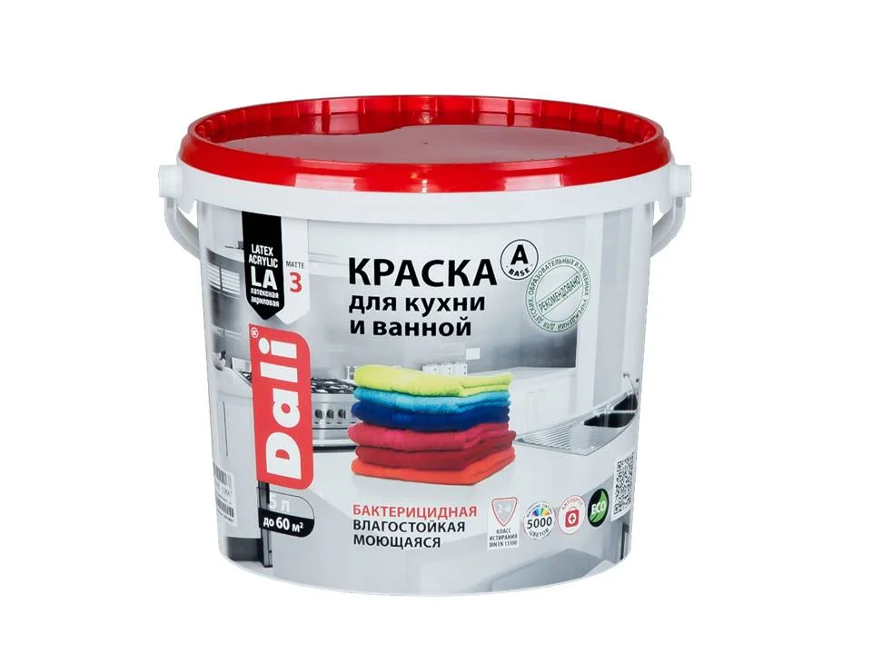 Краска ВД для кухни и ванной акриловая латексная супербелая DALI 5л ( Т-ра перевозки не ниже +5град)
