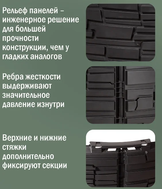 Компостер садовый «Бастион» усиленный, черный (люк черный), 1210 л