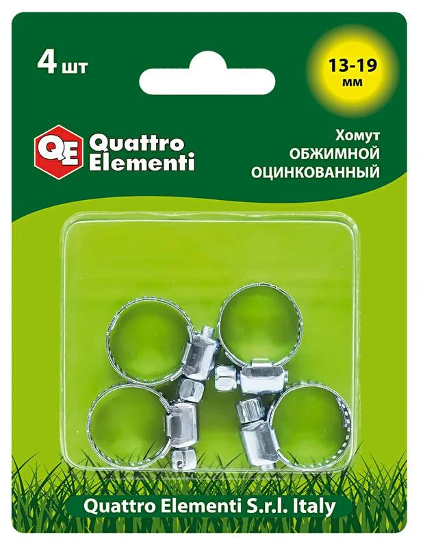 Хомут обжимной 13-19 мм, оцинкованный, 4 шт в блистере, QUATTRO ELEMENTI