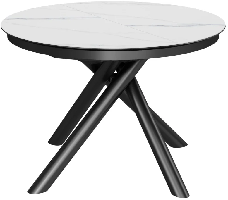 Стол Лондон-2С D120 (+32) (царга Чёрный/МДФ+PVC Чёрный/White marble) + Нога №176R (чёрный)
