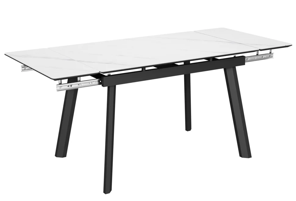 Стол Татами-2С 120х80 (+30+30) (царга Чёрный/МДФ+PVC Чёрный/Ice Clouds Satin) + нога №5 (черный)
