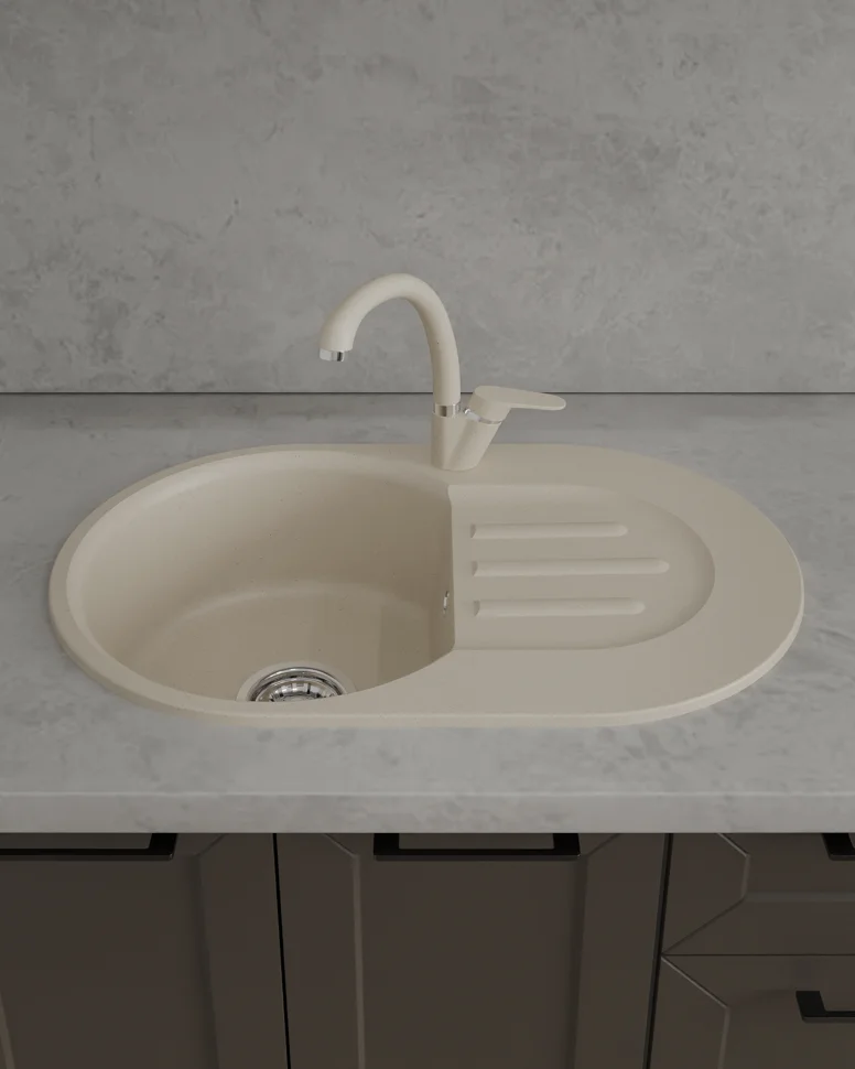 Мойка мрамор ЭкоМ М-685 1 чаша+крыло 683*433мм цвет бежевый арт. М-685.328