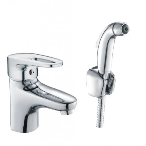 Смеситель HAIBA НВ1268 для раковины с гигиеническим душем, низкий излив, хром