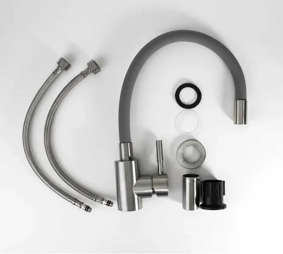 Смеситель ESKO Snake K44 G для кухни, гибкий излив, нержавеющая сталь, цвет серый