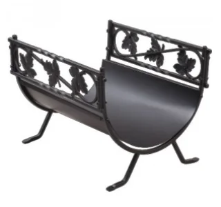 Дровница кованая обрамление лепесток, черная, высокая