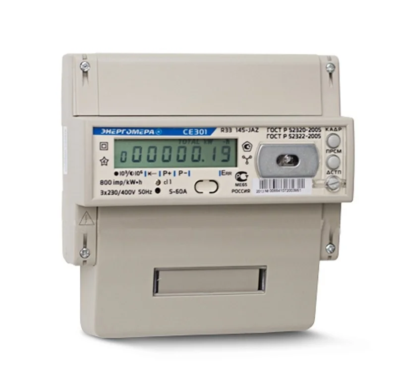 Счетчик СЕ 301 R33 145-JAZ 3ф 5-60А 1 класс точн. многотариф.; универс. креп. RS485 оптопорт Моск. вр. Энергомера