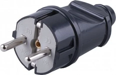 Вилка 16А 250В IP20 черная, с заземлением, прямая (PPG16-42-201) STEKKER