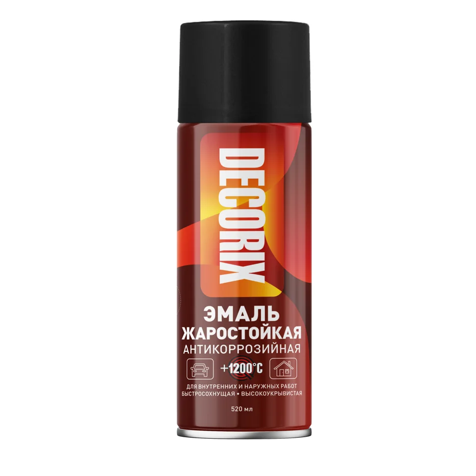 Эмаль аэрозольная акриловая жаростойкая Decorix для сверхвысоких температур черная (+1200°С) 520 мл