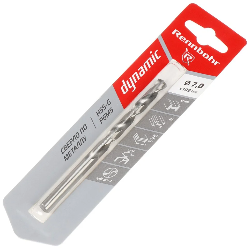 Сверло по металлу 07,0х109мм RENNBOHR DYNAMIC CARD, HSS-G, Р6М5