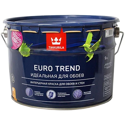 Краска ВД интерьерная для обоев и стен матовая Tikkurila EURO TREND База А 9л