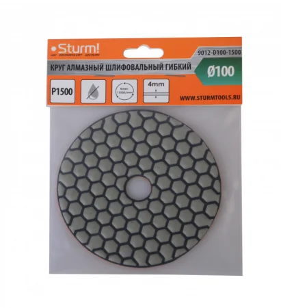 Круг шлифовальный алмазный гибкий 100 мм, P1500, сухое шлиф. Sturm