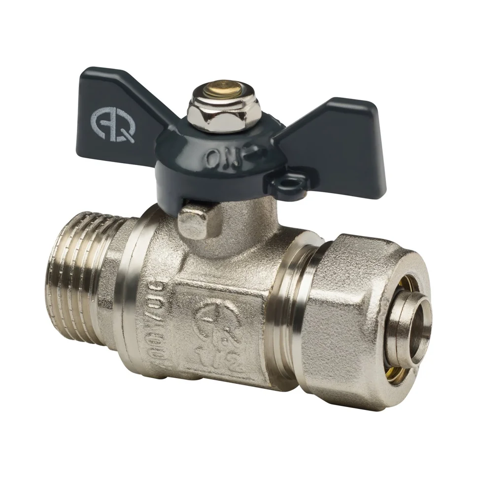 Кран шаровой для МП труб M 3/4x20 B штуцер-цанга бабочка AQualink