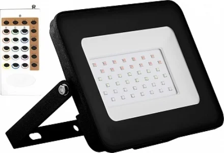 Прожектор светодиодный 30Вт RGB 220-230V IP65 194х180х27мм черный с пультом Китай Feron, LL-612