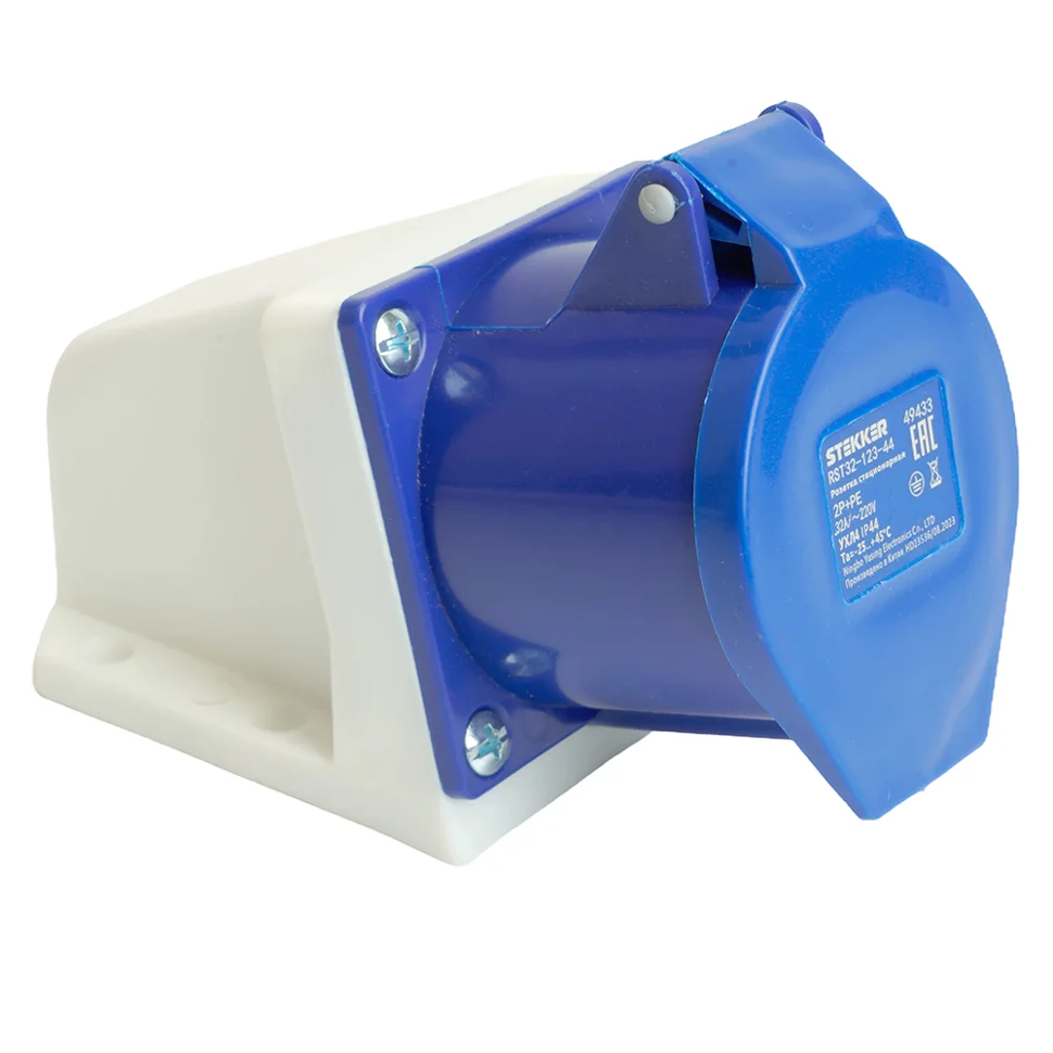 Розетка стационарная ST-123 32А 220В 2P+PE IP44, RST32-123-44 STEKKER