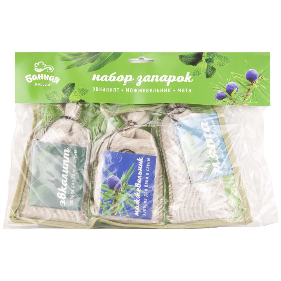 Набор запарок для бани (мята, эвкалипт, можжевельник), в сумке 3шт/30гр., БАННАЯ ЛИНИЯ