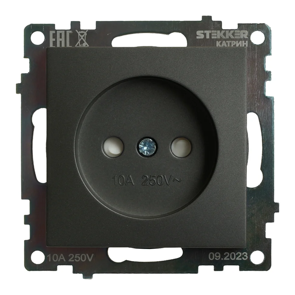 Розетка 1-местная (механизм) СП STEKKER Катрин с защитной шторкой с заземлением, 250В, 10А (GLS10-7110-06) графит