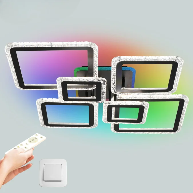 Люстра светодиодная управляемая OVAL ICE RGB 180W 7S-RC-960x750x110-BLACK/CLEAR-220-IP20