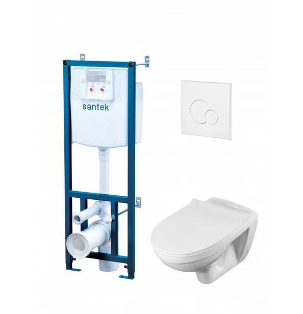 Комплект Пэк Santek Бореаль: подвесная чаша безободковая+инсталляция+сиденье микролифт+панель смыва белого цвета