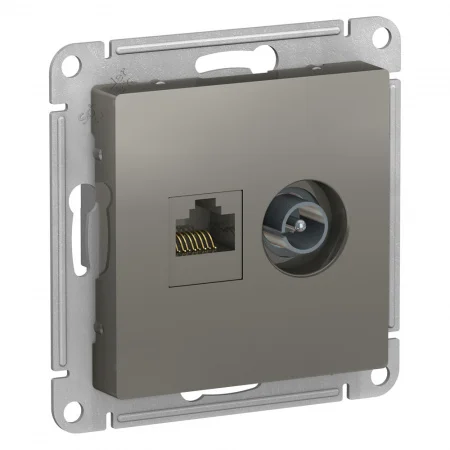 Механизм розетки компьютерной + TV 2-местная СП AtlasDesign RJ45 кат.5E сталь Schneider Electric ATN000989