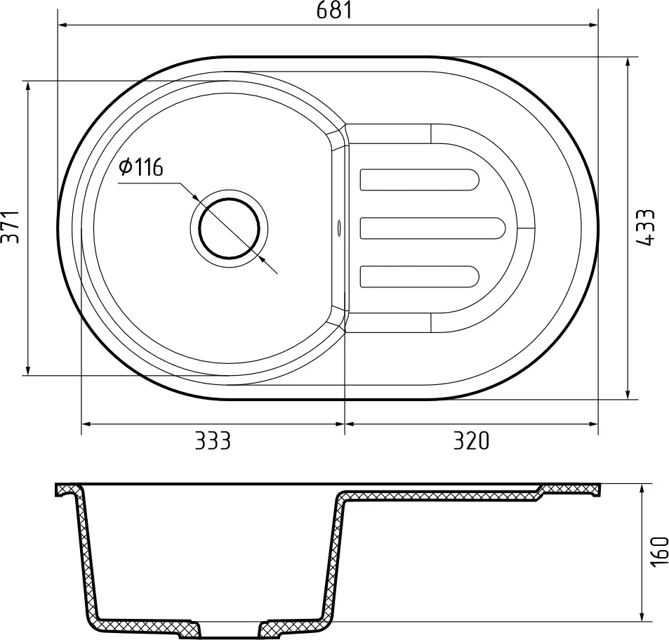 Мойка мрамор ЭкоМ М-685 1 чаша+крыло 683*433мм цвет бежевый арт. М-685.328