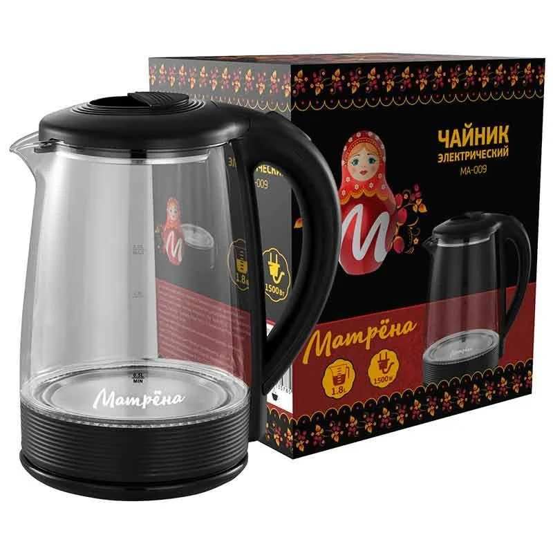 Чайник МАТРЁНА MA-009 2 л стекло, черный