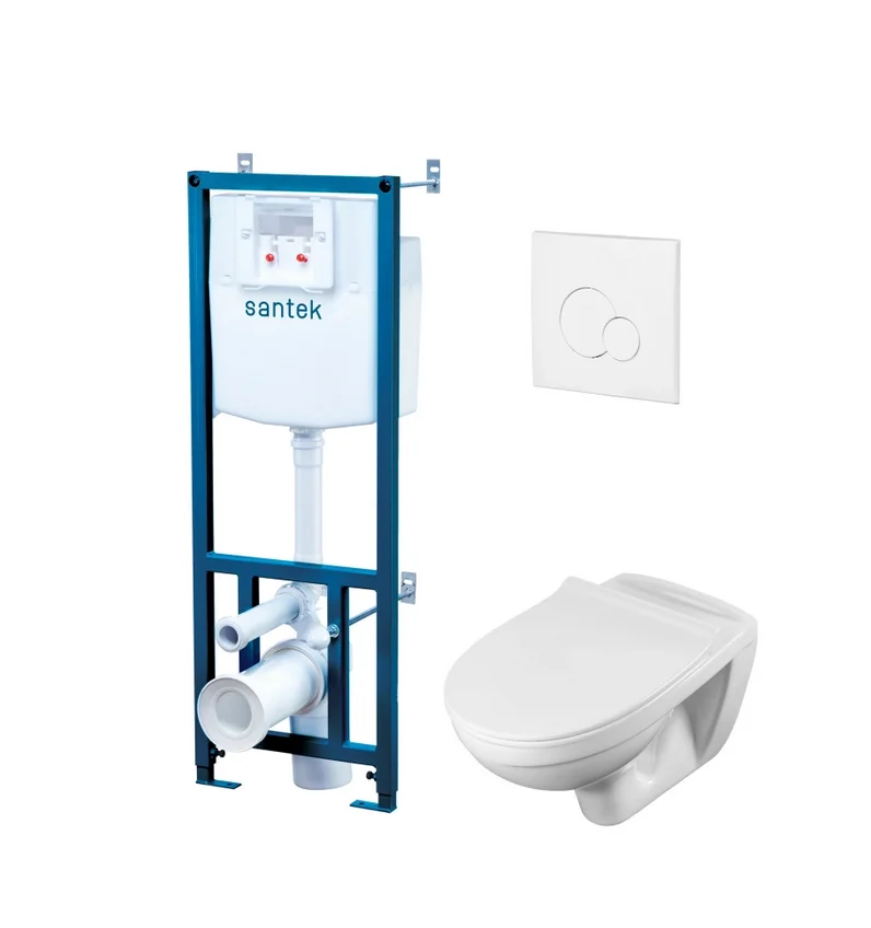 Унитаз подвесной SANTEK Бореаль с инсталяцией, сиденье SC, кнопка белая