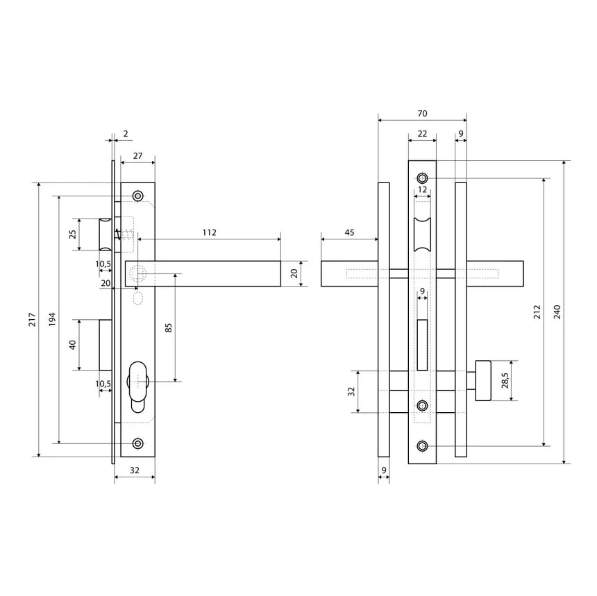 Замок врезной СТАНДАРТ 8520.02.9016 белый, ключ-вертушка (с ручкой)