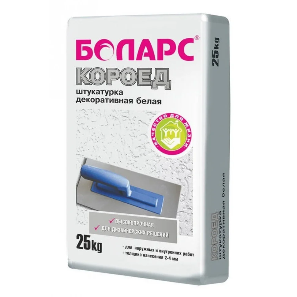 Штукатурка декоративная БОЛАРС КОРОЕД зерно 1,5 цементная белая 25 кг