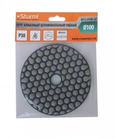 Круг шлифовальный алмазный гибкий 100 мм, P30, сухое шлиф. Sturm